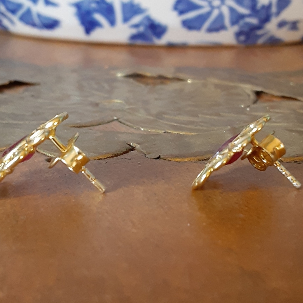 Ruby & Tanzanite Polki diamond studs. - Picture 2 of 6
